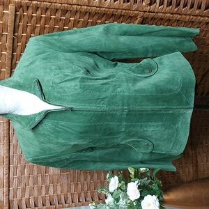 Vintage Bernardo Green Leather Jacket Size Medium